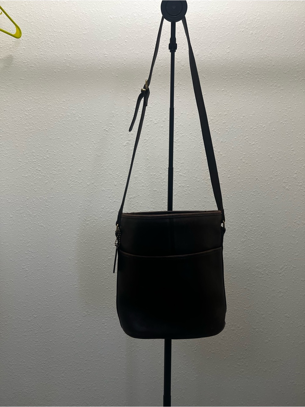 Coach Black Leather Crossbody Tote with Front Slip Pocket and Adjustable Strap
